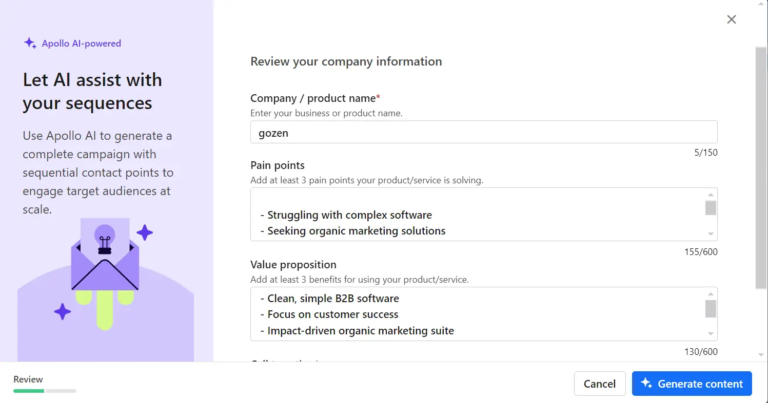 Apollo AI Sequence builder