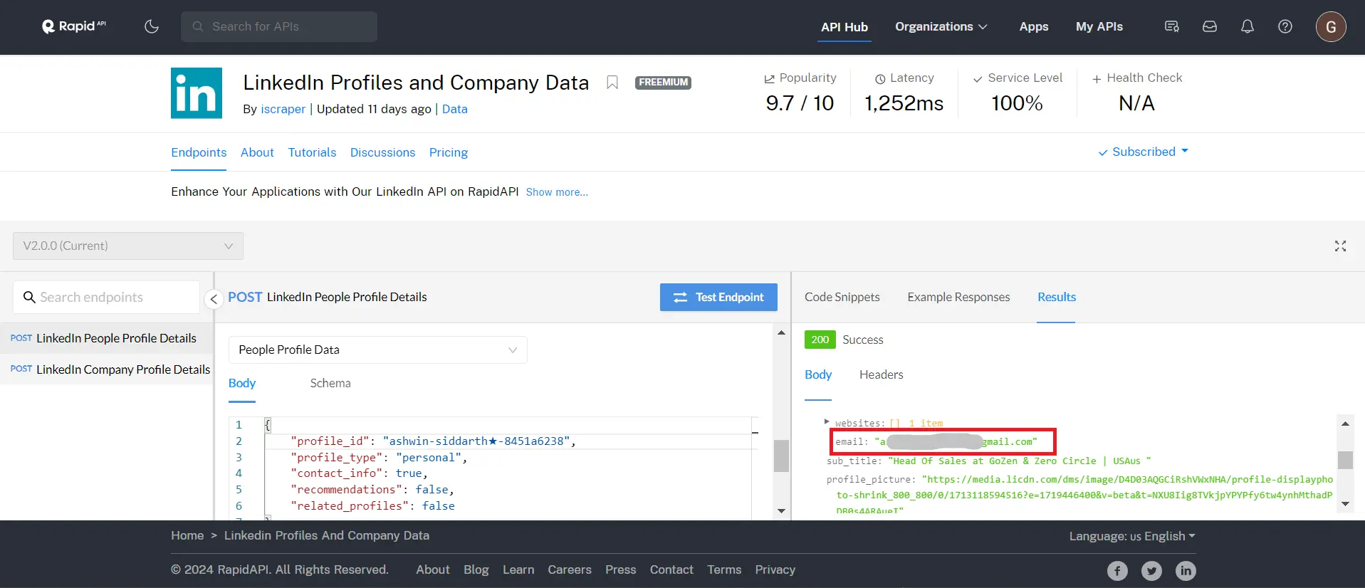 Email address RapidAPI