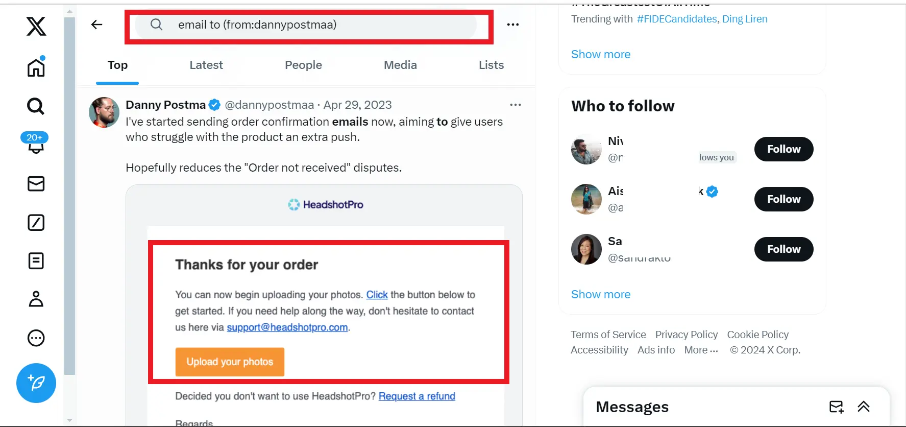 Email address from X