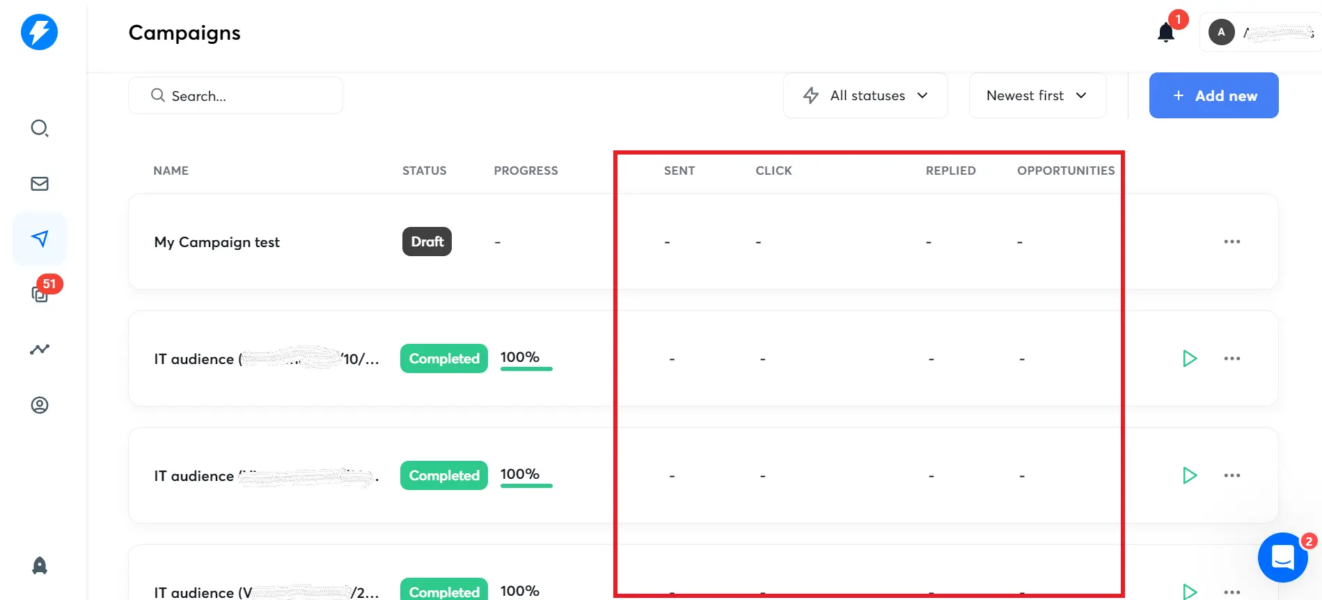 Instantly Analytics not showing