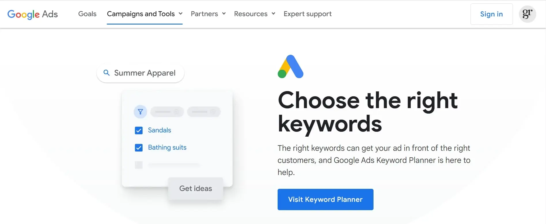 visit keyword planner