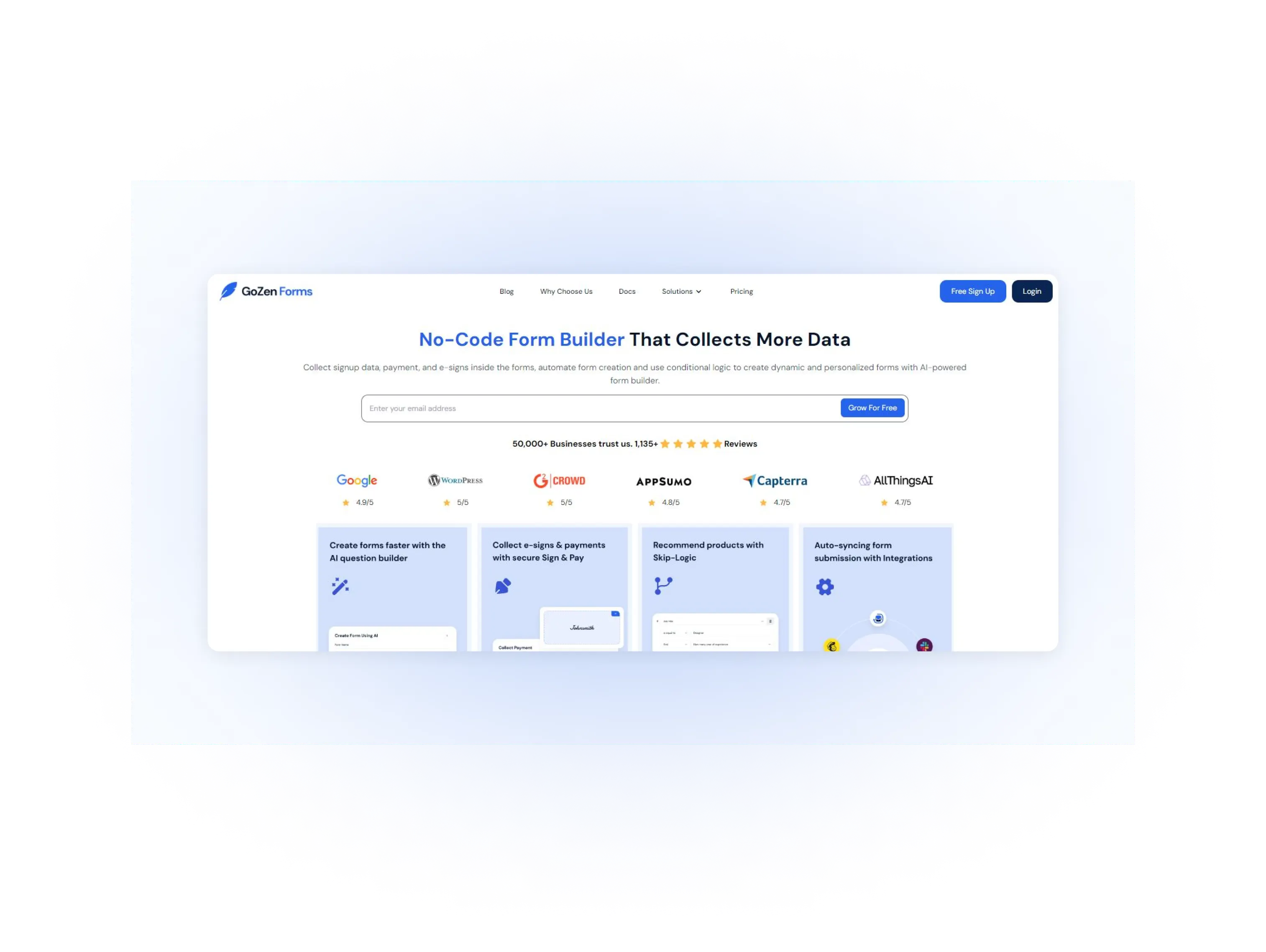 gozen forms ai landing page