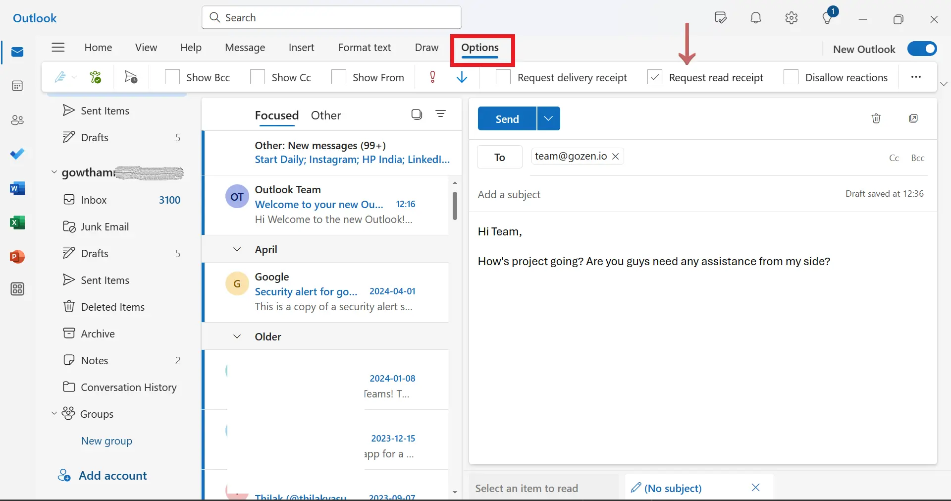 read receipt in outlook