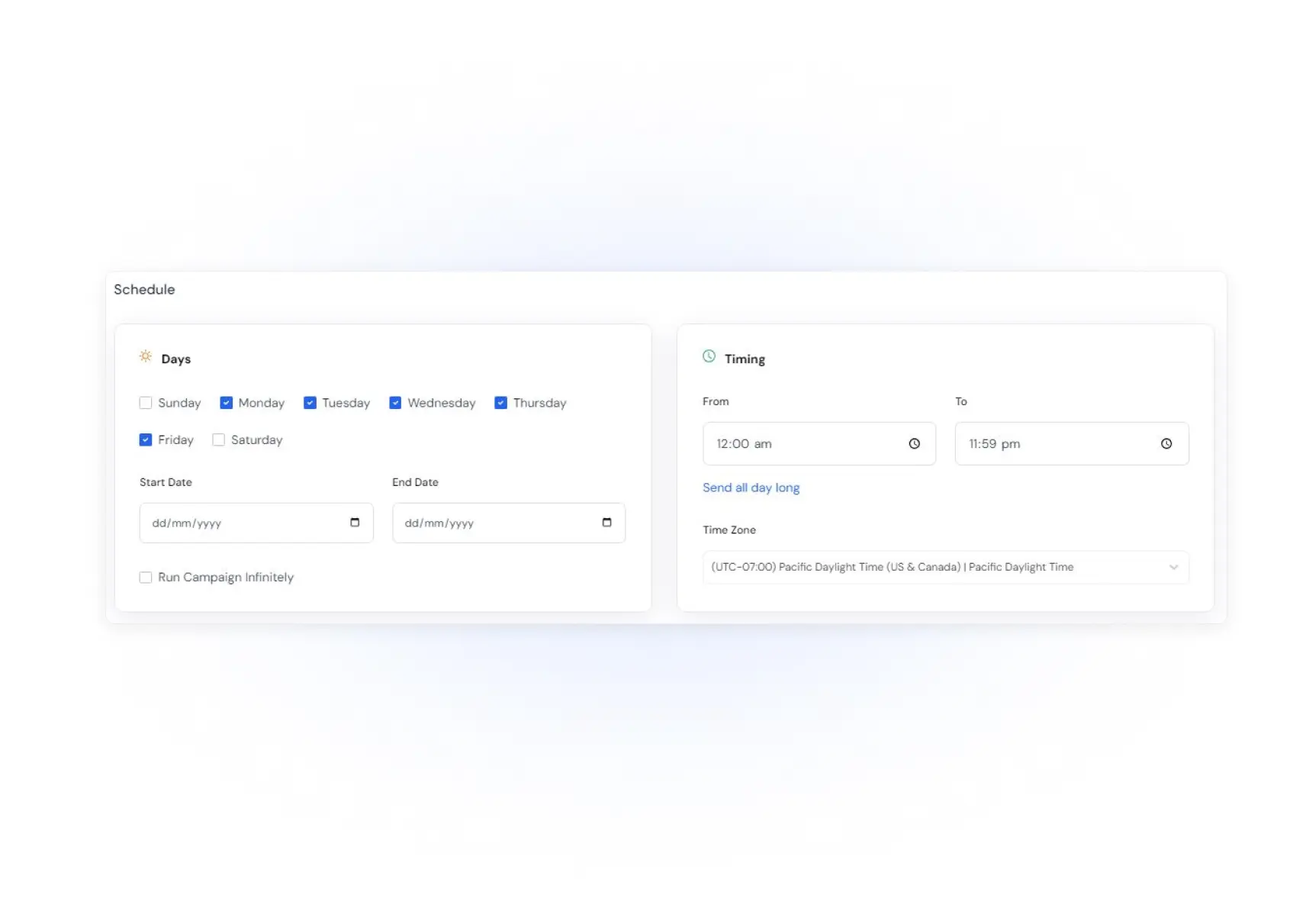 smart campaign scheduling option in GoZen Growth AI
