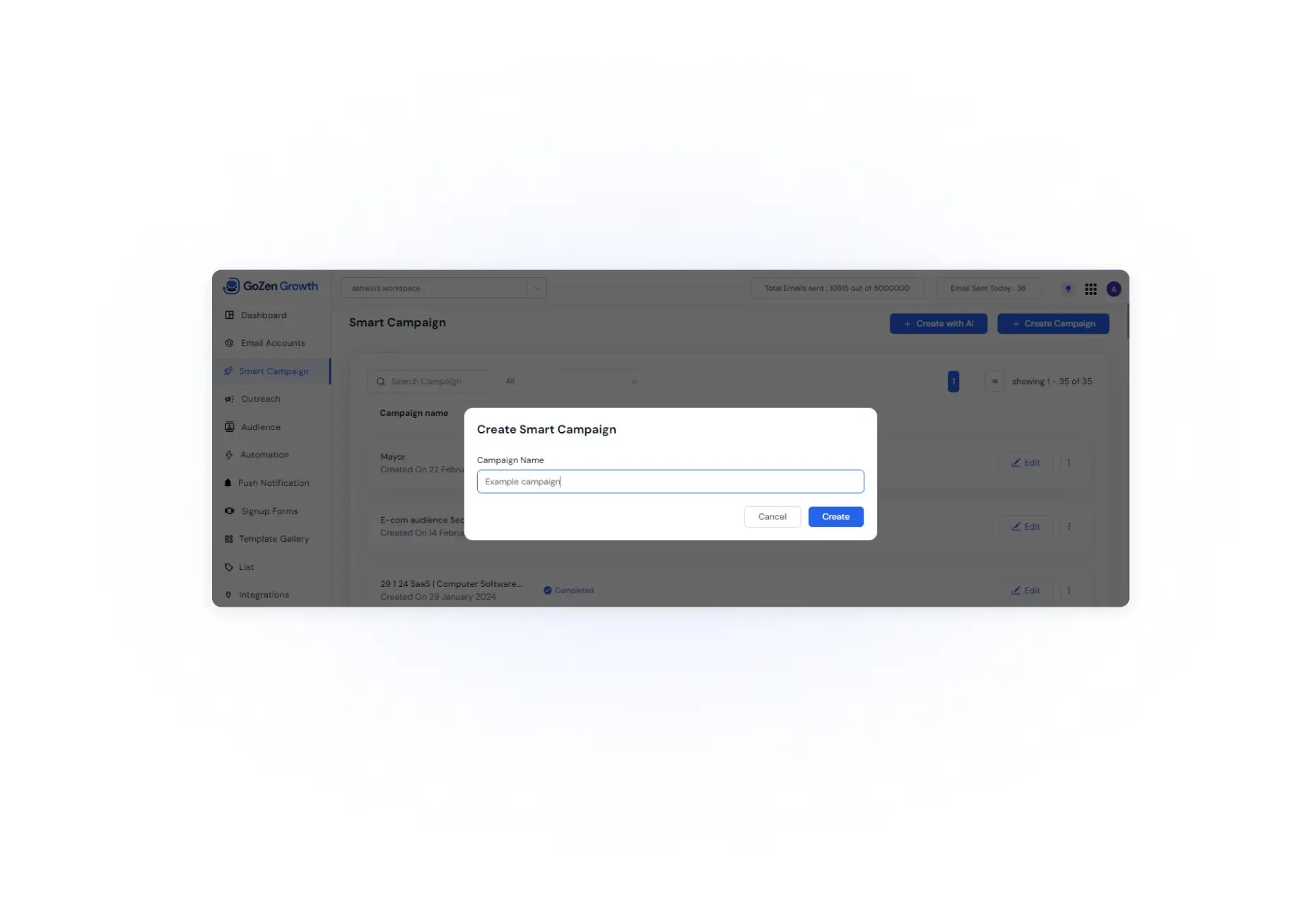 campaign creation in smart campaign GoZen Growth AI